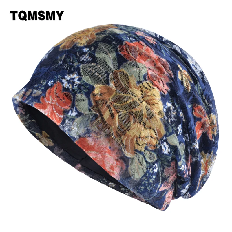

TQMSMY Casual Women Lace Flower Mesh Beanie Hat Ladies Knitted Spring Summer Cap Women's Skullies Gorro woman Beanies TMC101