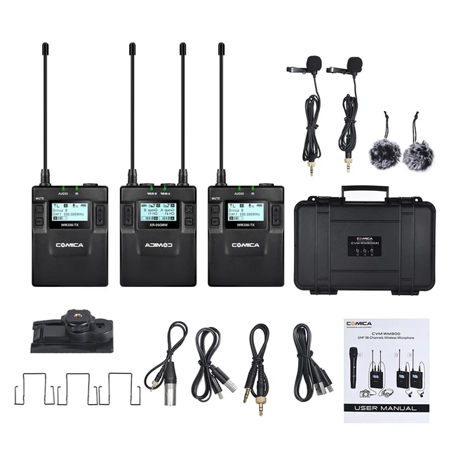 CoMica Rechargeable Wireless Microphone Receiver + Dual Lavalier Mic