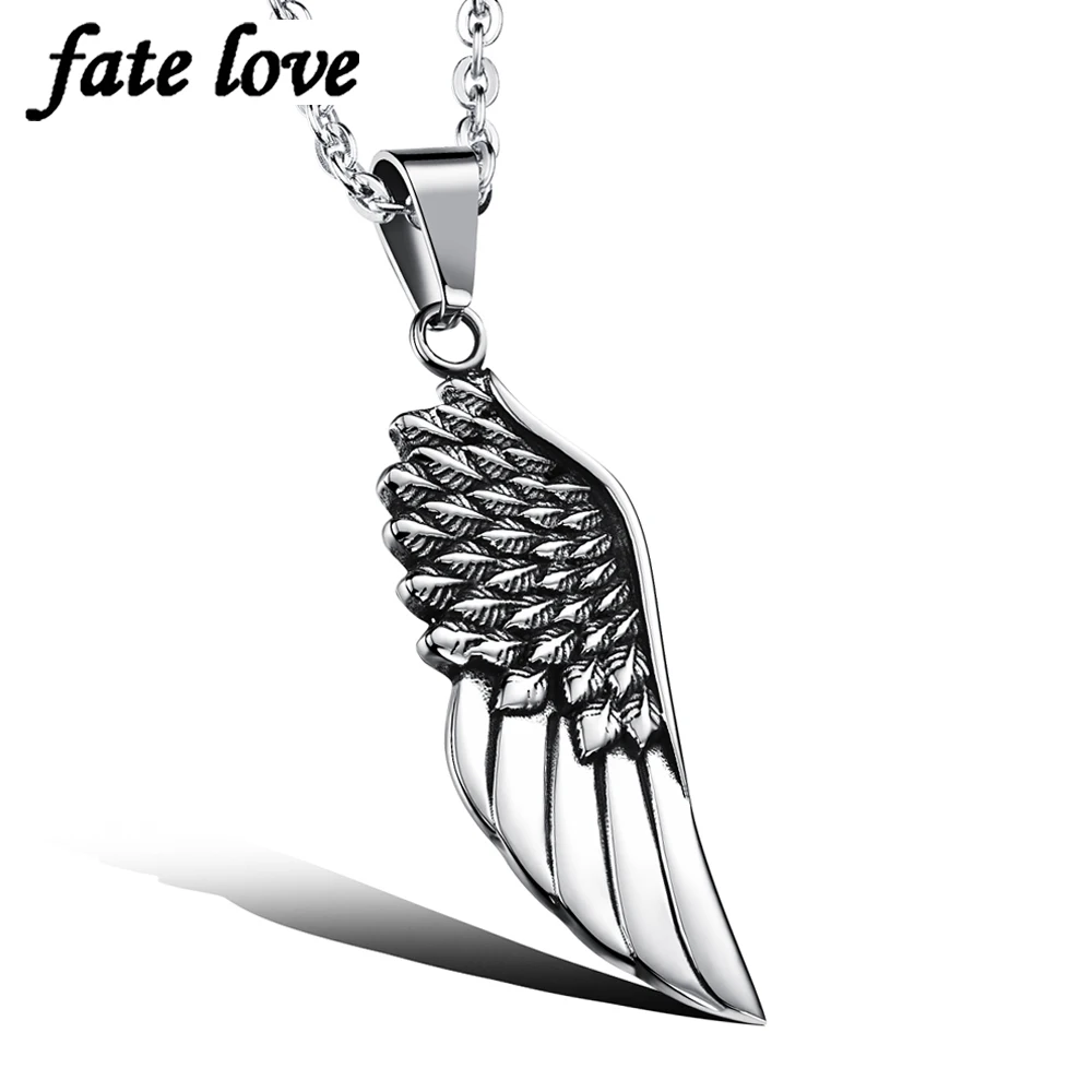Punk rock men necklace vintage jewelry angel wings pendant necklaces