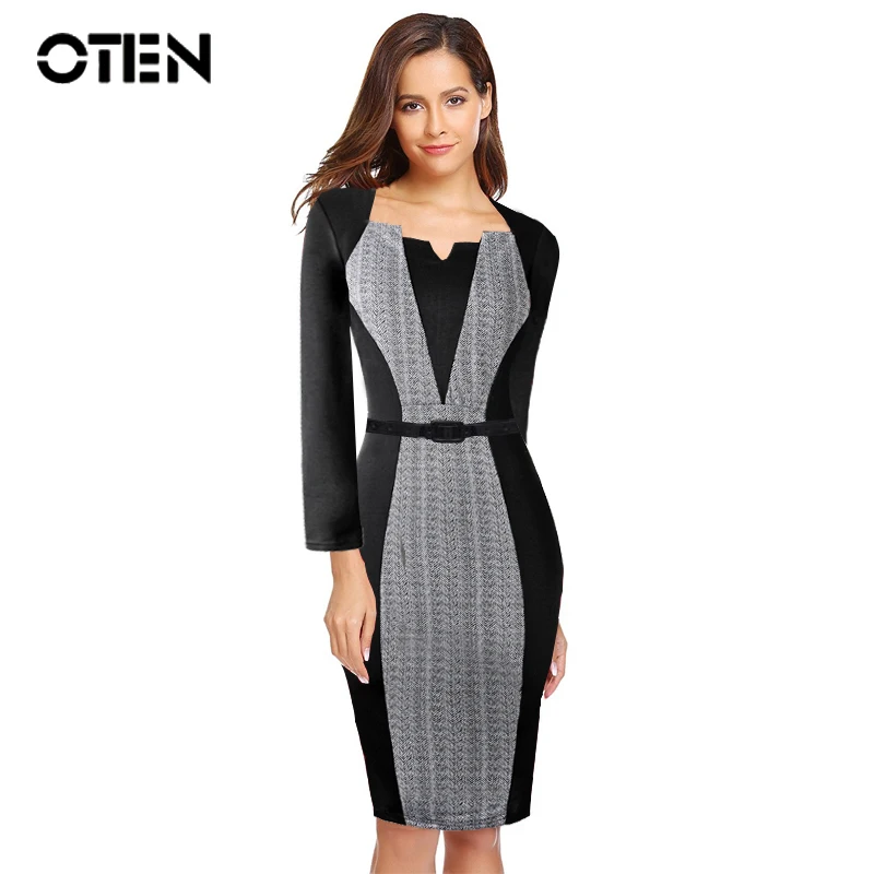 Женское облегающее платье OTEN офисное с оптической иллюзией|robe crayon|dress officebodycon dress |
