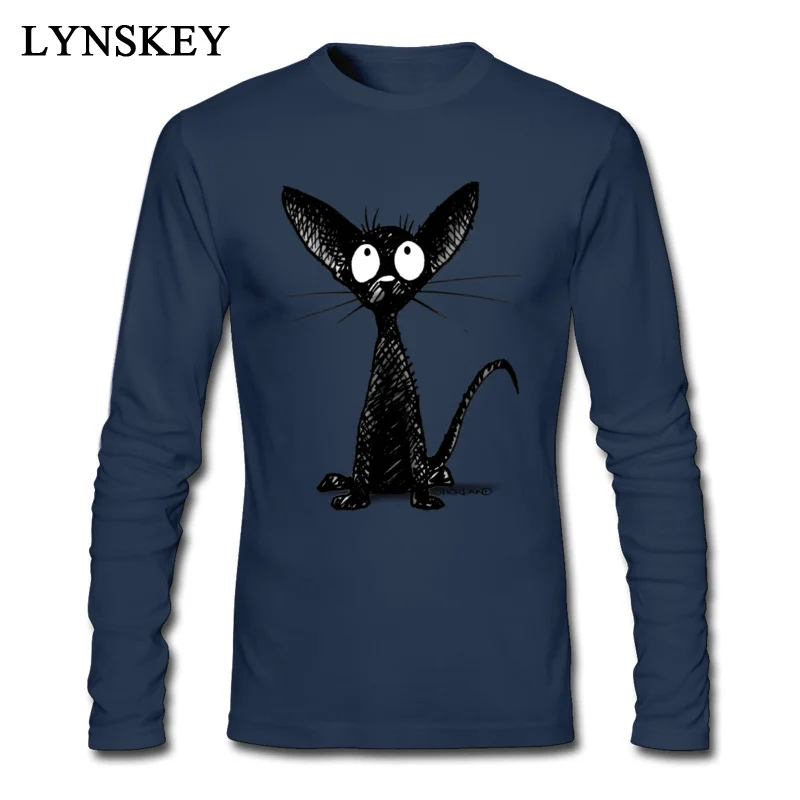 Design T-Shirt Family Round Neck Little Black Cat 100% Cotton Boy Tops T Shirt Design Long Sleeve Tee Shirt Top Quality Little Black Cat navy
