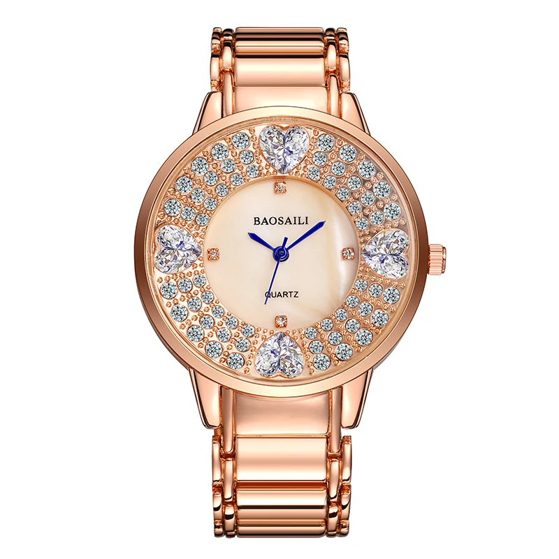 Женские часы-браслет люксовый бренд Baosaili розовое золото элегантные часы женские Стразы Золотые женские кварцевые наручные часы 40