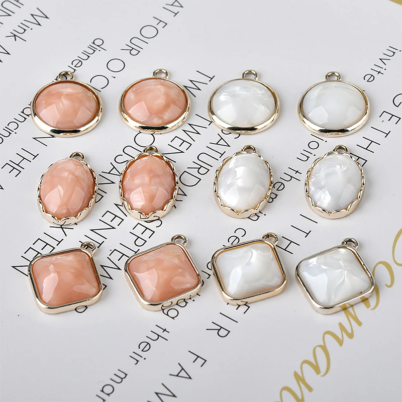 

Spring syle 20pcs/lot Imitation shell effect resin geometry ovals/rounds/square shape alloy floating locket pendant charms