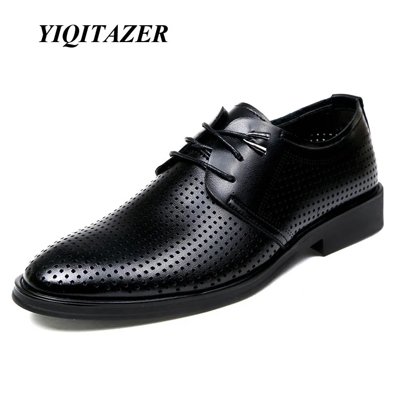 

YIQITAZER 2018 New Fashion Summer Breathable Pointed Toe Men Dress Shoes,Oxfords Soles Business Lace up Shoes Man