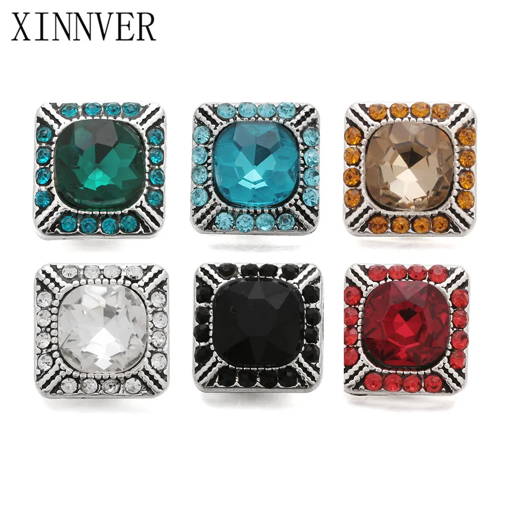 

10pcs/lot Mixed Colors Square 12mm Snap Button Jewelry Rhinestones Metal Snap Fit Snap Bracelet Necklace Jewelry Accessories