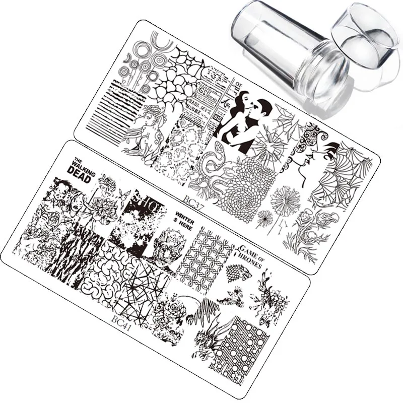 12X6 см набор пластин для штамповки ногтей, трафареты, кружева, цветы, сделай сам, шаблоны для дизайна ногтей+ прозрачный штамп, штамп, скребок