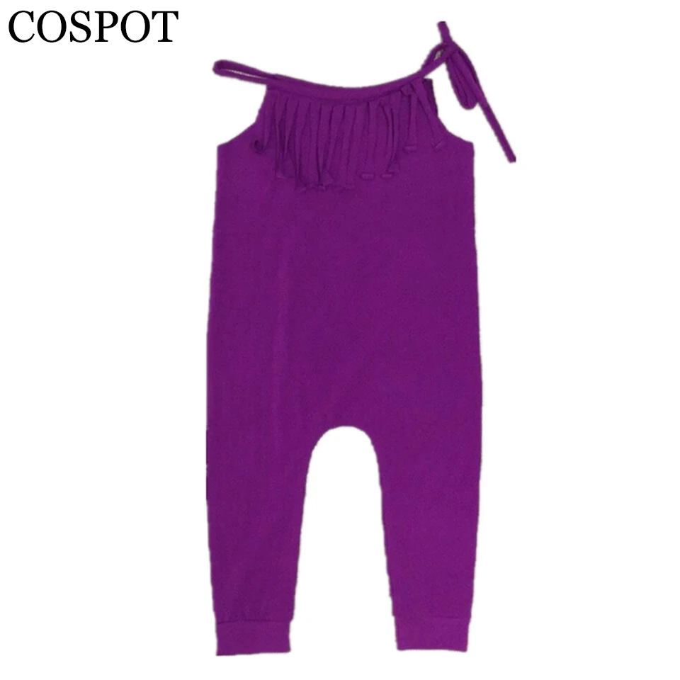 Baby Girls Plain Purple Romper Girl Summer Cotton Tassels Jumpsuit