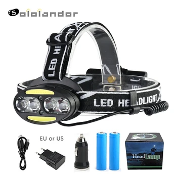 

SOLOLANDOR Headlight 30000LM head lamp 4* T6 +2*COB+2*Red LED HeadLamp Flashlight Torch Lanterna head light for camping search