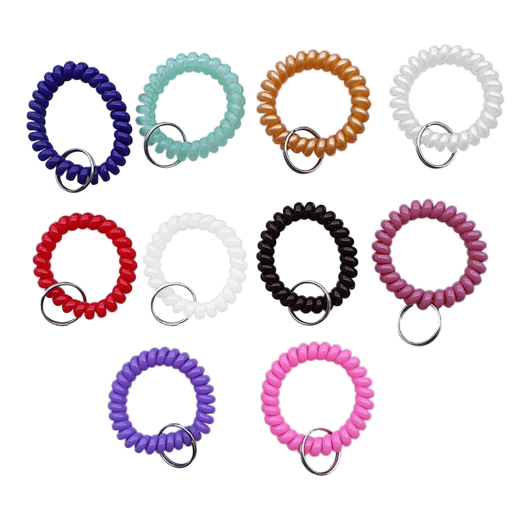 10Pcs Wrist Band Key Ring Chains Outdoor Sports Spiral Wrist Coil Keychains for Gym Fitness Running Scuba Diving Hiking Walking