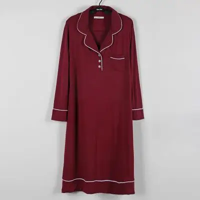 4xl-5xl размера плюс материал модал спальное платье женские ночные рубашки пижамы длинные 508 - Цвет: wine red