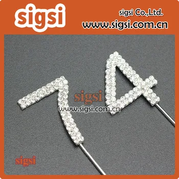

Cheap wholesale Number 74 Crystal Rhinestone Cake Topper 35mm