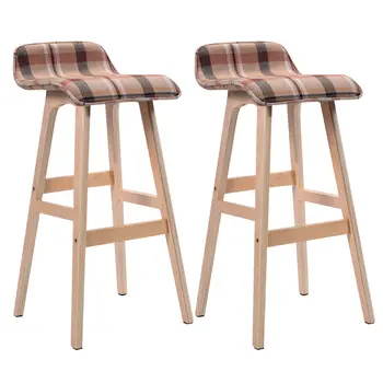 

Giantex Set of 2 29-Inch Vintage Wood Bar Stool Modern Dining Chair Counter Tall Linen Fabric Kitchen Bar Furniture 2*HW52976RE