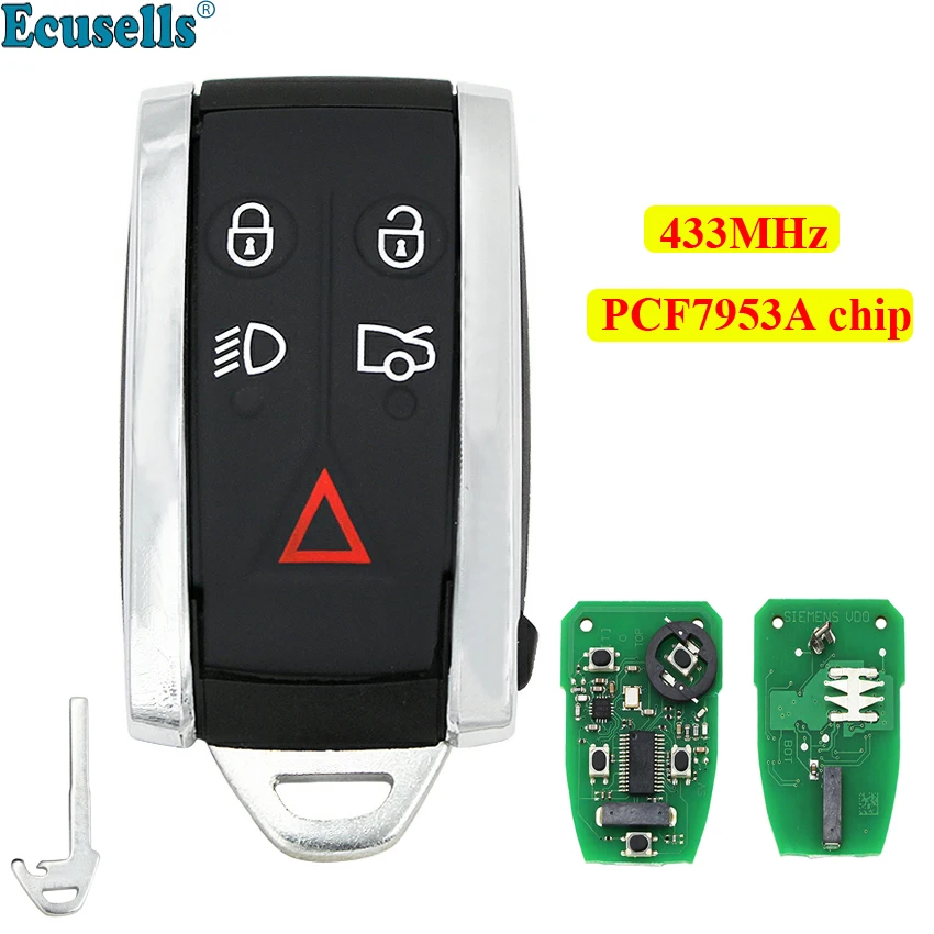 

4+1 buttons FSK 433MHz smart remote key with PCF7953A chip for Jaguar XF XFR XK XKR 5 buttons key with emergency key