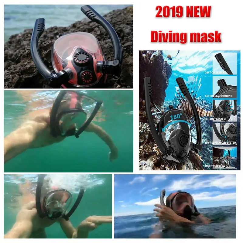 

2019New Diving Mask Underwater Scuba Kid/Adult Anti Fog Full Face Snorkeling Mask double breathing tube Diving Equipment