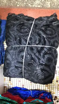 

Luxury African Lace Fabric 2019 High Quality Black Embroidered Cord Lace Fabric With Velvet French Net Lace For Evening Party