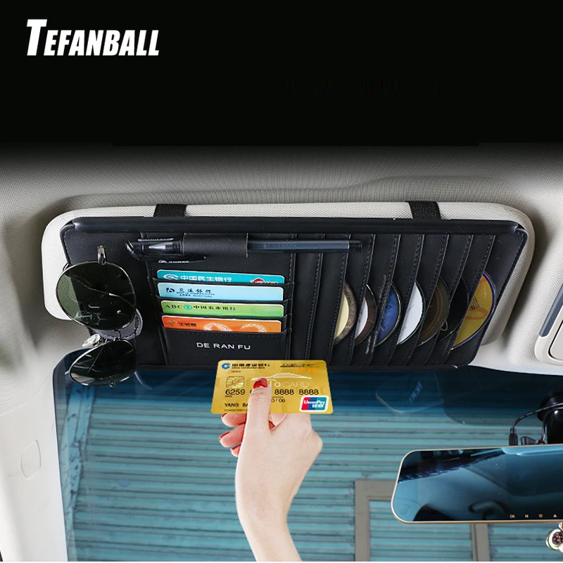Tefanball Car Leather Multifunction CD Storage Box Car Sun Visor CD
