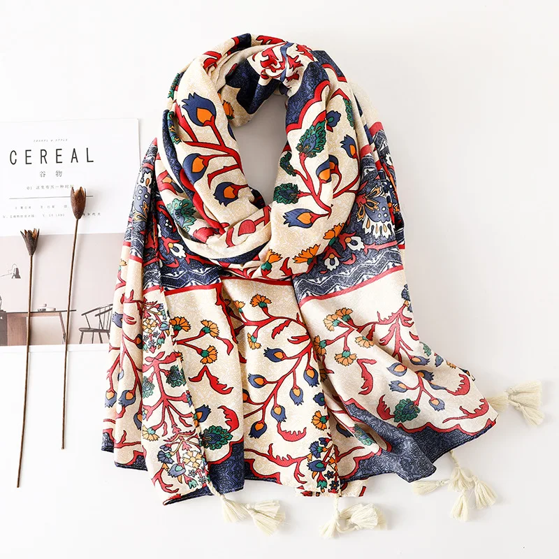 

Autumn Winter Geometric Patchwork Viscose Cotton Scarf Women Print Wraps and Shawls Female Warm Plus Size Pashminas Muslim Hijab