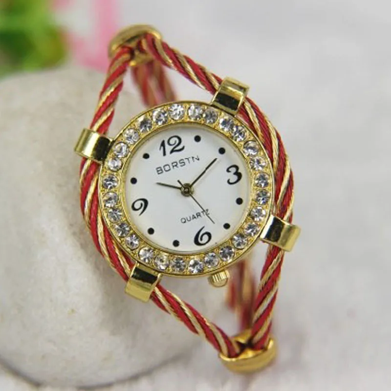 Модные женские кварцевые часы круглые лицо кристалл часы небольшая группа браслет часы браслет Watch100pcs/Лот, 8 видов цветов доступны