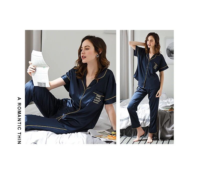CherLemon Pijama пикантные шелковистые атласная пижама Mr and Mrs Домашняя одежда пары Loungewear летние шорты рукавом пижамы Мода г