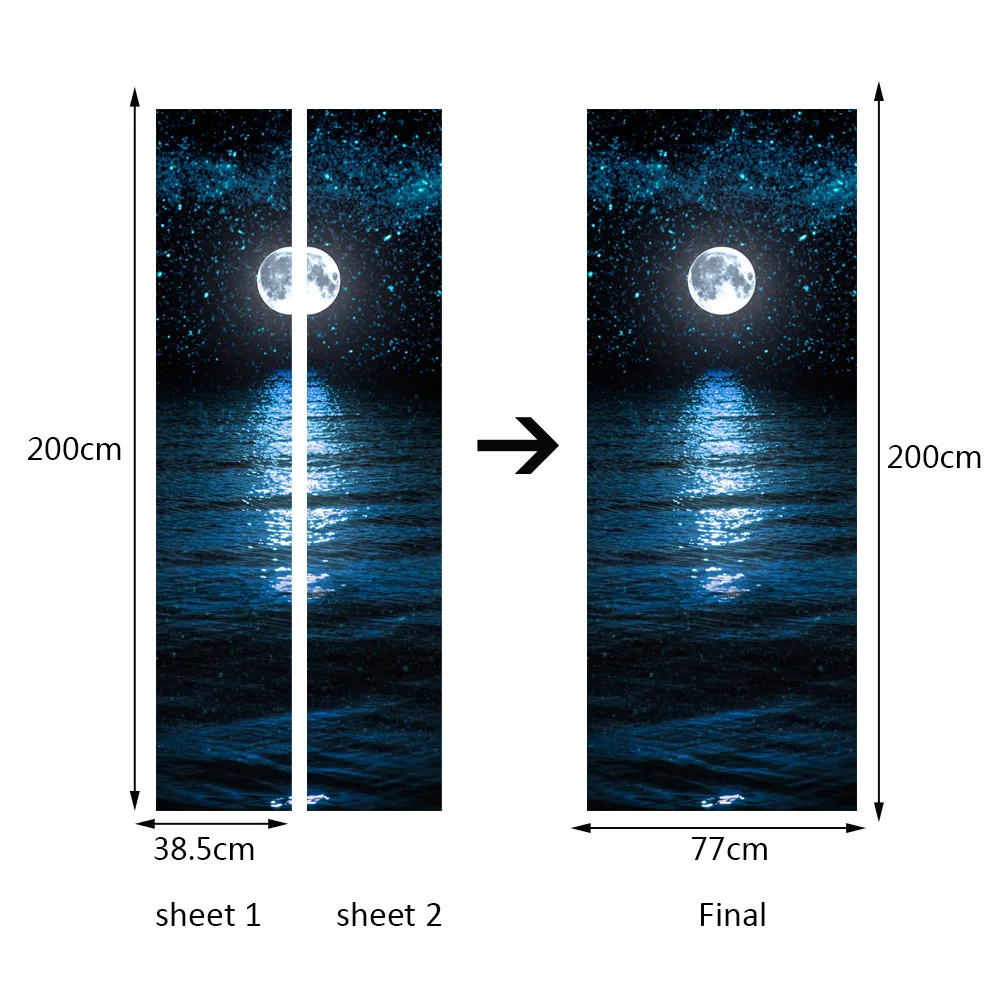 

2 Panels Big Moon On Sea Picture Wall Murals Wall Stickers Door Sticker Wallpaper Decals Home Decoration July014