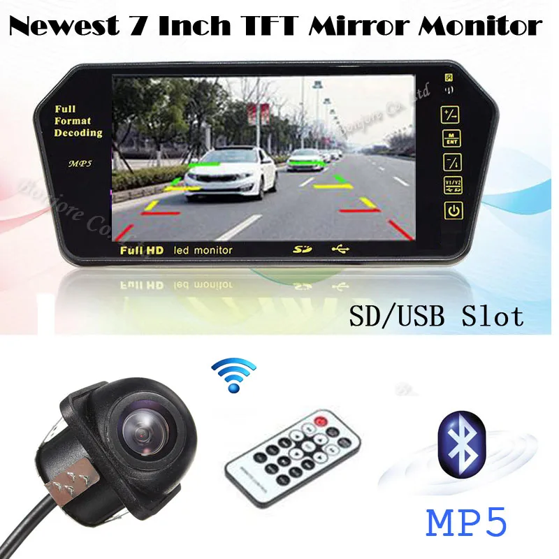 

Koorinwoo Wireless Car TFT Monitor Mirror 7 Screen Display Handsfree Bluetooth MP5 CCD Rear view Reversing camera Backup Parking