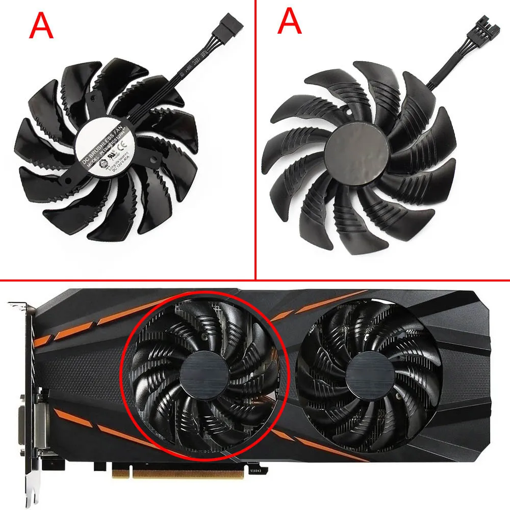 A 88 мм T129215SU PLD09210S12HH 4Pin вентилятор охлаждения для Gigabyte GTX 1050 1060 1070 960 RX 470 480 570 580 Графика карты кулер вентилятор - Цвет лезвия: A