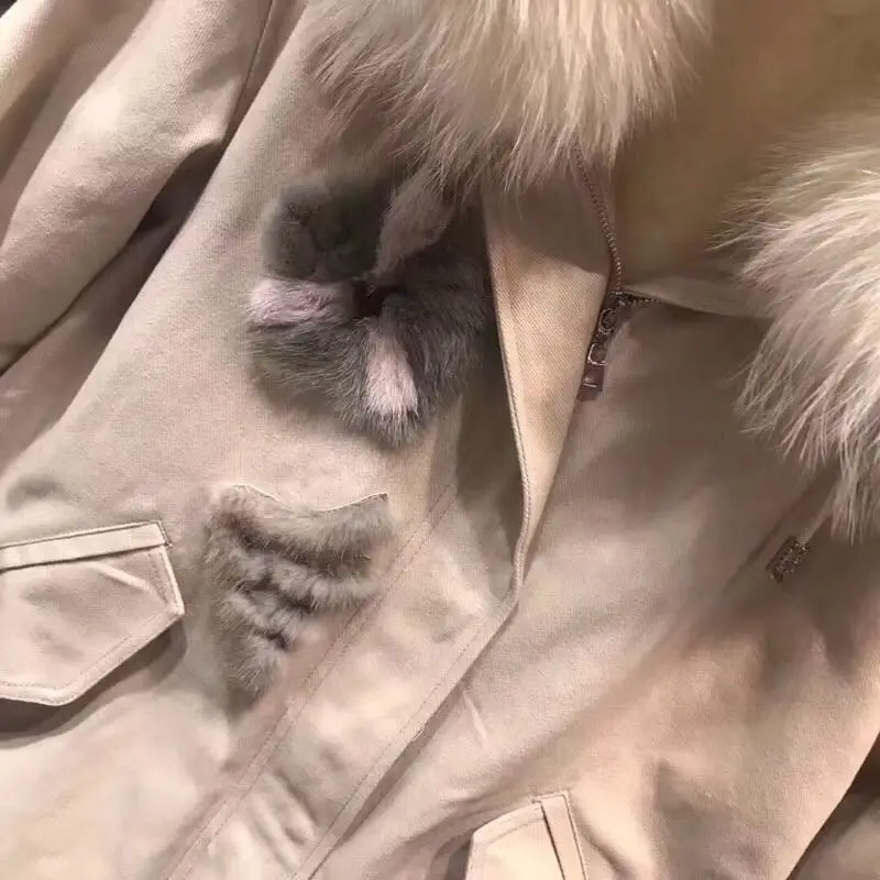 Back Mink Fur Flowers Embroidery Women Winter Jacket Coat Detachable Rex Rabbit Fur Liner Long Real Fur Parka