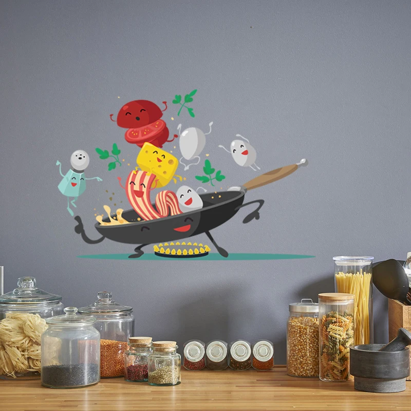 Мультфильм Happy pan Кухня Настенные Стикеры для кухни холодильник шкаф украшения художественные наклейки съемные домашние наклейки Настенные обои
