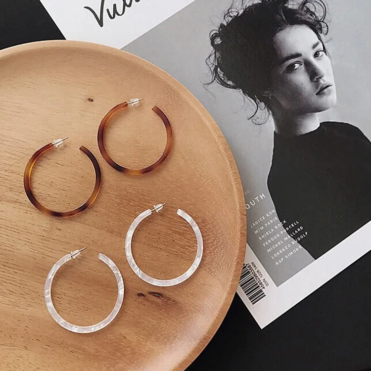 

2019 New Simple Acrylic Acetic Acid Large Round Circle Transparent Hoop Earrings for Women Resin Jewelry Girl Party Accessories