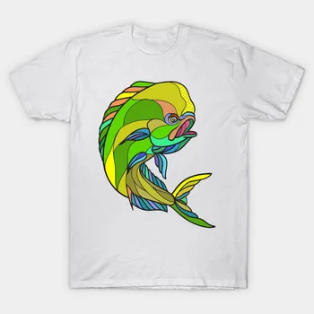 2017 Summer Newest Men Funny Printed T-Shirt Short Sleeve Mahi-Mahi Dorado Dolphin Fish Drawing Design T Shirt Hipster Tops Tees