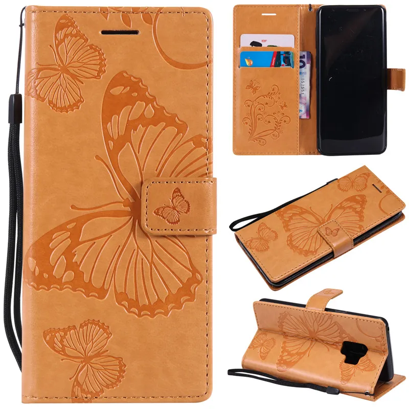 Роскошный кожаный флип-чехол с бабочкой для samsung galaxy S9 S8 Plus S6 S7 edge S5 neo Note3 4 Note8 360, чехол для мобильного телефона - Цвет: Цвет: желтый
