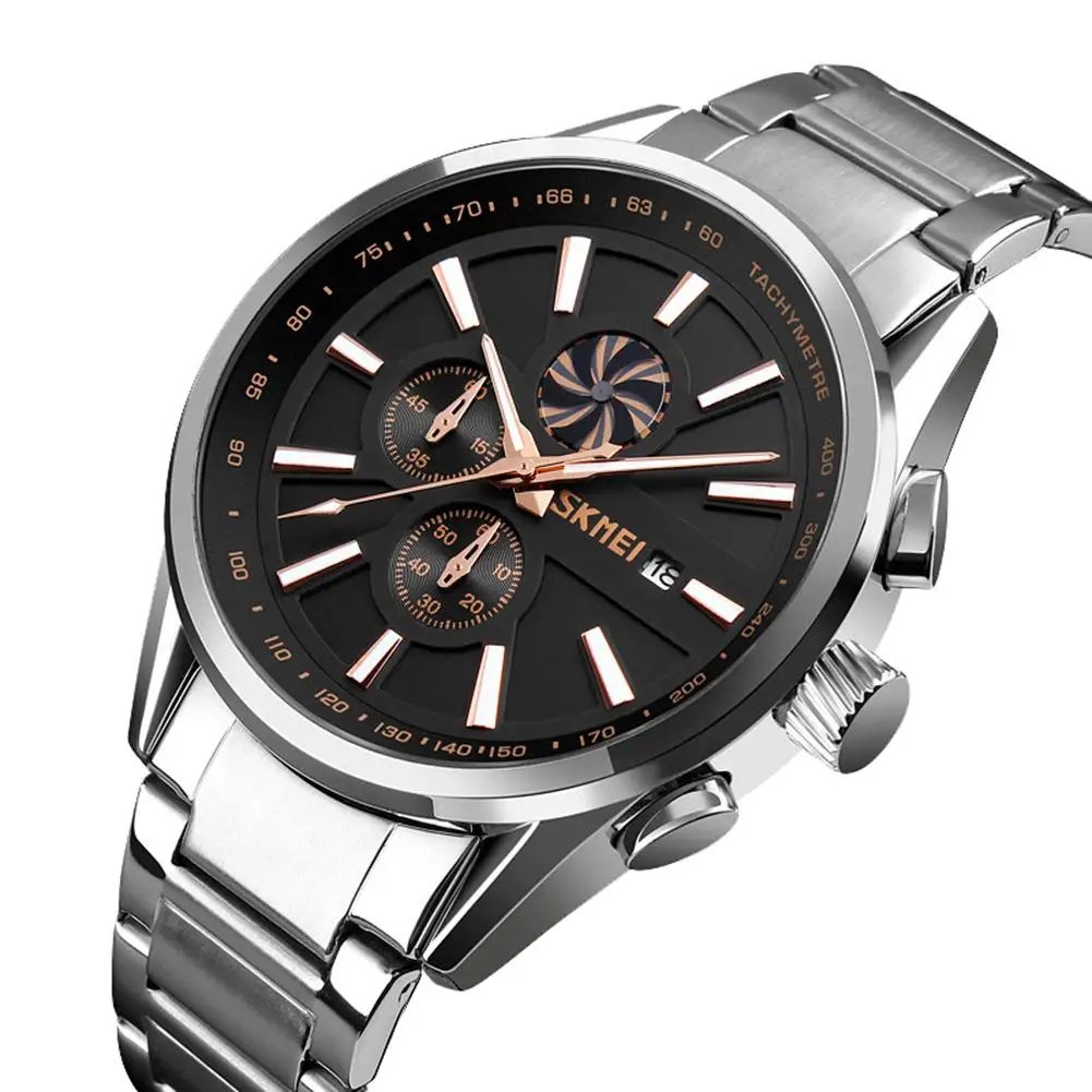 

Fashion Men Waterproof Chronograph Sub-dials Round Case Quartz Wrist Watch Gift