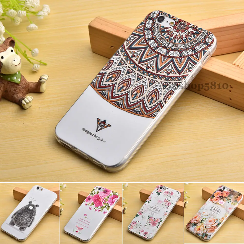 For Apple iPhone 6 6s / Plus 3D Embossing Soft Silicone TPU Back Cover Case With Dust Plug For iPhone SE / 6 6S Phone Case