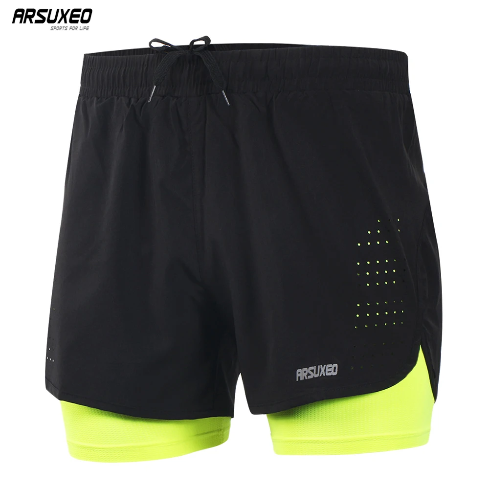 

ARSUXEO 2017 Mens Sports 3" Running Shorts Active Training Exercise Jogging Shorts with Longer Liner B179