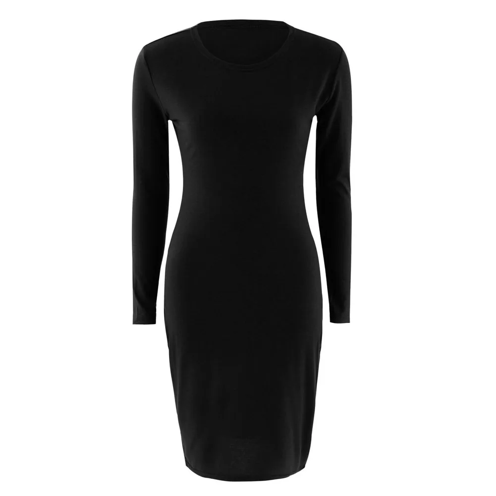 

New Hot Autumn Spring Women Long Sleeve Dacron Dress Bodycon Sexy Slim Fit сарафан O-neck Casual solid color straight Dresses