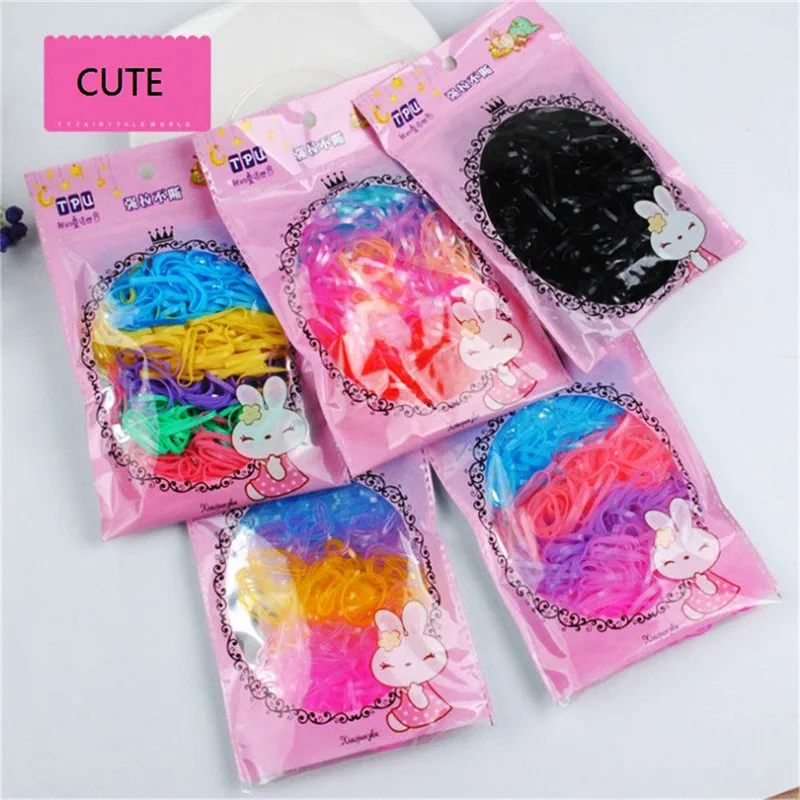 

200 Pcs/Bag Children Colorful Ring Quality TPU Elastic Hair Rope Girls Hair Holders Tie Rubber Bands Scrunchies Hair Accessories