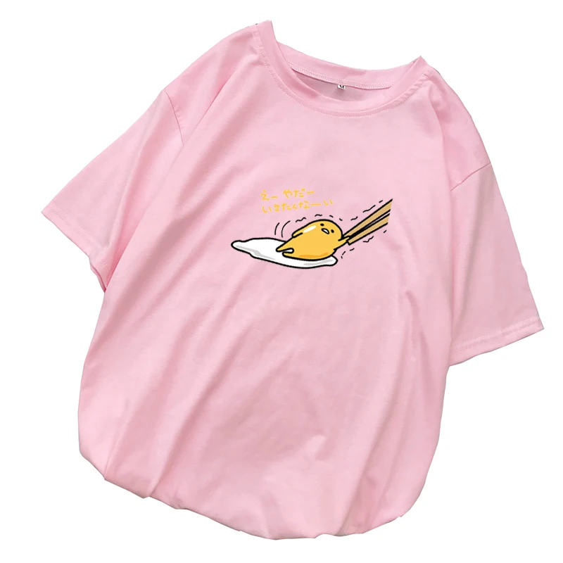 Новая футболка для женщин Kawaii Мультфильм Gudetama печати Топы Harajuku Лето короткий рукав Повседневная Свободная Корейская одежда Camiseta Mujer