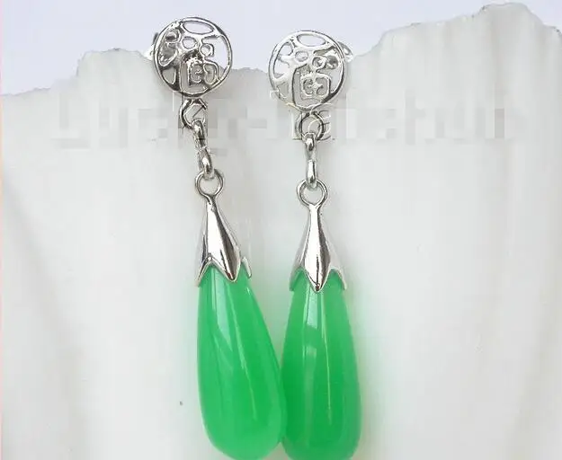 

women Fashion Jewelry Wholesale price 16new ^^^^AAA natural Dangle 8*21mm drop light green gem Earrings post j8859