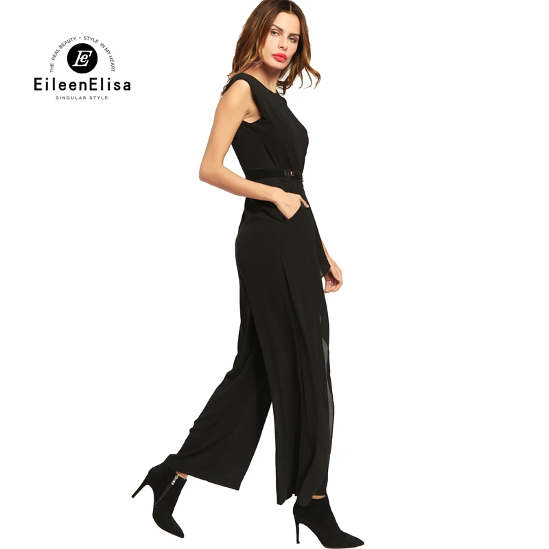 Jumpsuit Summer 2017 Elegant Black Sleeveless Waist Long Pants Ladies Jumpsuits Runway Romper