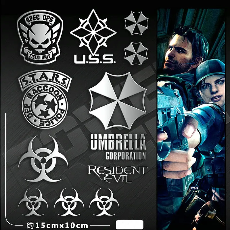 

9pcs/set Hot Game Movies Resident Evil 3D Metal Stickers For Phone Laptop Car Fridge Decal Sticker DIY Toy Sticker