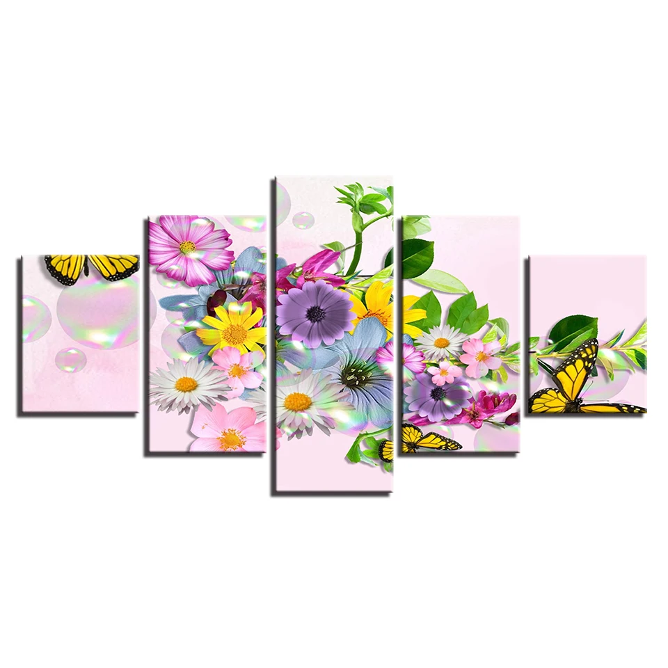 Canvas-Paintings-Wall-Art-Frame-5-Pieces-Flowers-And-Butterflies-Pictures-Modular-HD-Prints-Daisies-Calliopsis (3)