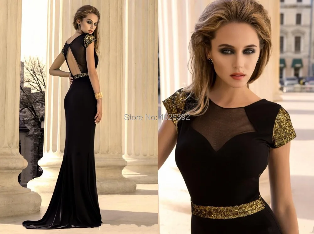 Sexy Sheer Women Memraid Dresses Party Short Sleeve Open Back Black