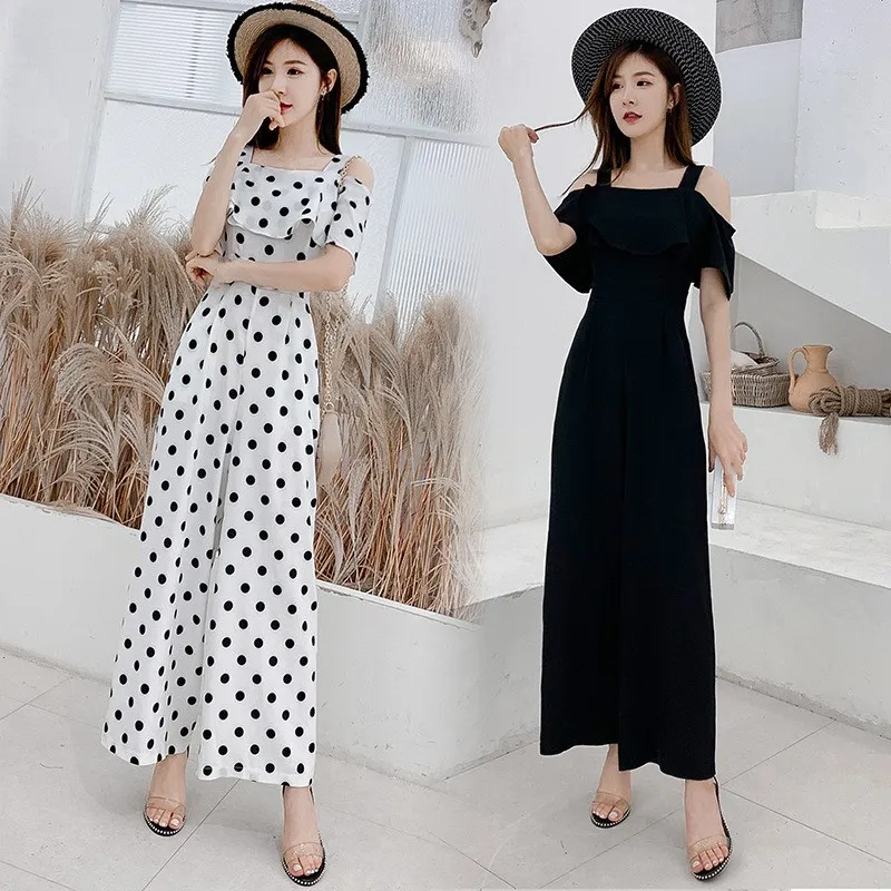 Women Rompers Summer Long Pants Elegant Strap Woman Jumpsuits Casual 2019 Polka Dot Jumpsuit Off Shoulder Overalls Women Rompers Summer Long Pants Elegant Strap Woman Jumpsuits Casual 2019 Polka Dot Jumpsuit Off Shoulder Overalls