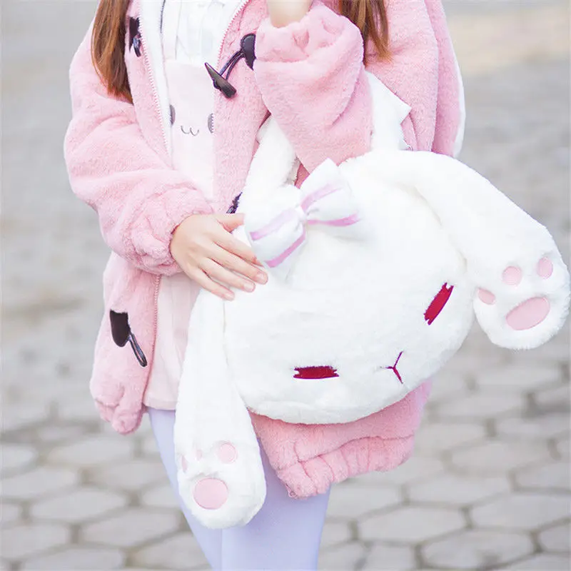 

Lolita Girl's Bowknot Bunny Rabbit Plush Cute Handbag Shoulder Bag Kawaii White