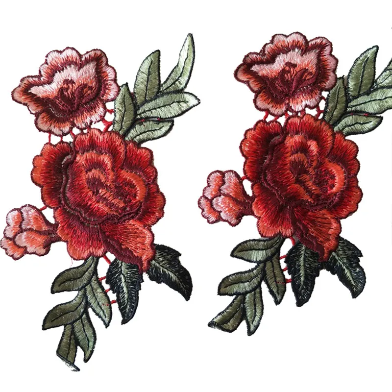 

2pcs Rose Flower Floral Collar Patch Cute Applique Badge Embroidered Fabric Sticker For Clothes Jacket Jeans Garment Patches