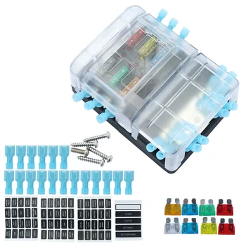 

6 Way 32V 100A Fuseholder Fuse Box Holder 12P Fast Connect Terminal Type Negative Busbar With Fuses Terminals For Car Marine