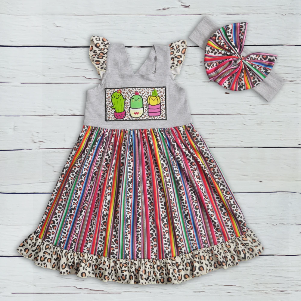 Новое поступление, летнее платье детский Модный комбинезон Хлопковое платье с цветочным рисунком детская одежда с повязкой на голову LYQ904-735-HY