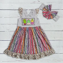 Новое поступление, летнее платье детский Модный комбинезон Хлопковое платье с цветочным рисунком детская одежда с повязкой на голову LYQ904-735-HY