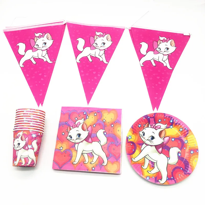 

50pcs Marie Cat theme disposable tableware set Marie Cat banners plates cups napkins baby shower birthday party supplies