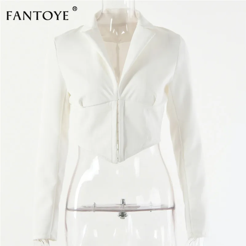 Fantoye сексуальный женский корсет с v-образным вырезом, укороченный топ, элегантный осенний Топ, повседневные белые топы, модные женские бюстье, топ, рубашки для женщин - Цвет: Белый